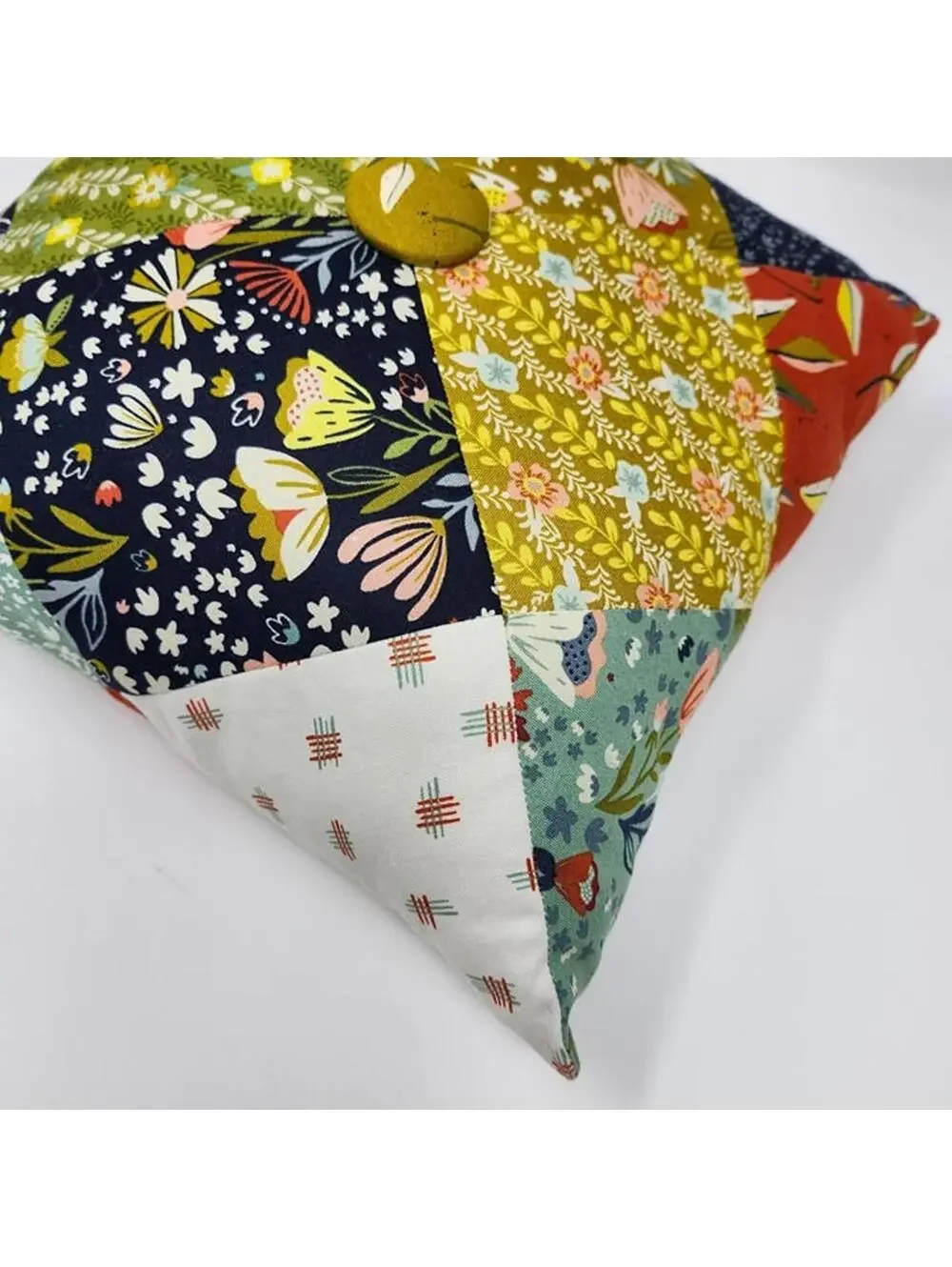 Handmade Patchwork Throw Pillow 12x12 Cottage Floral Accent